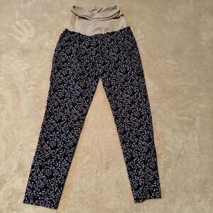 Motherhood Maternity Pants Womens Medium Black White Floral Stretch